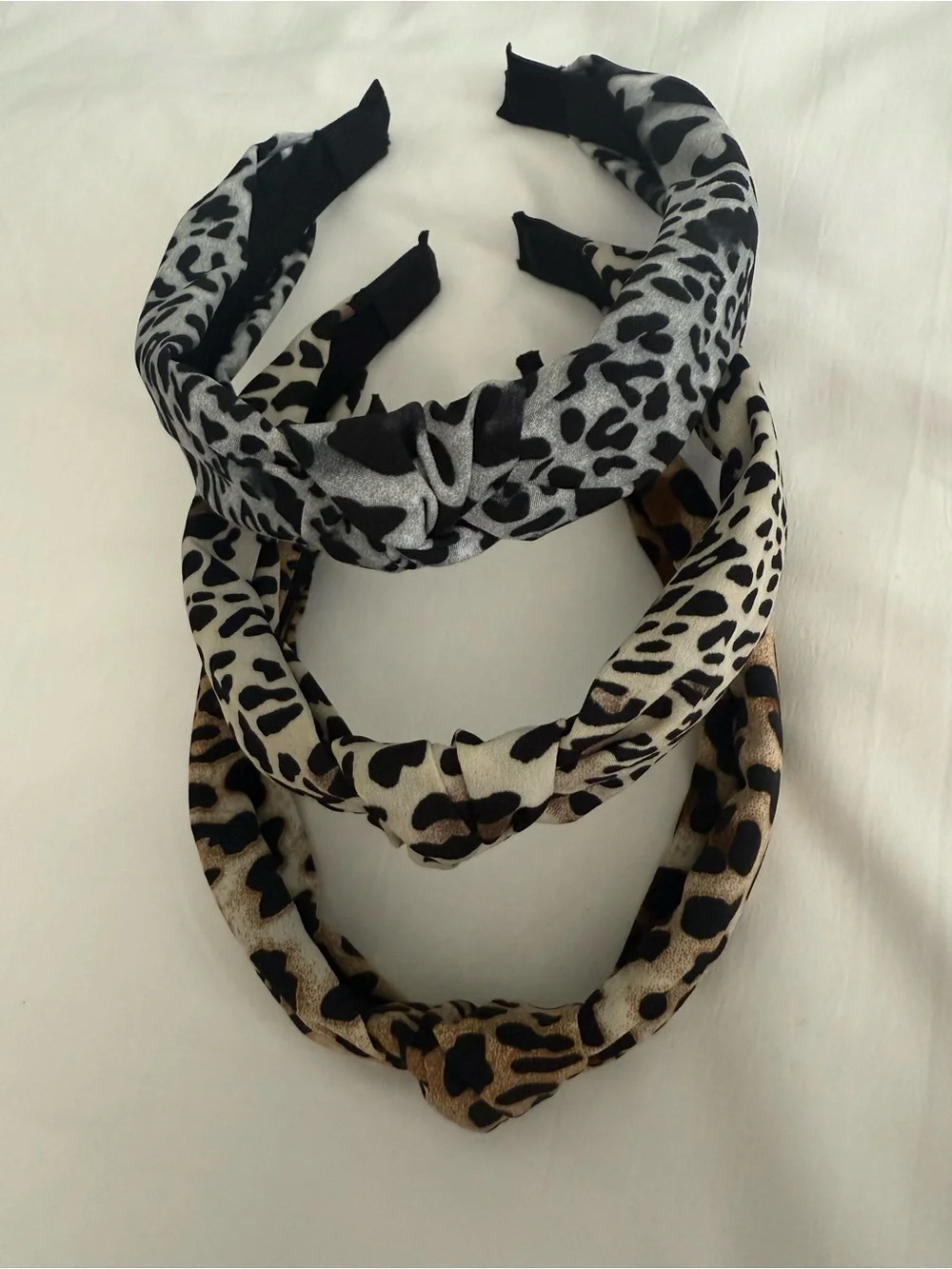 Leopard Print Knotted Headband - Brown, Cream & Gray